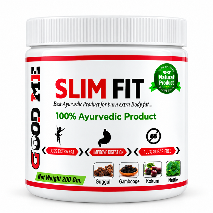 GOOD ME Slim Fit 200 g white jar with red and green label
